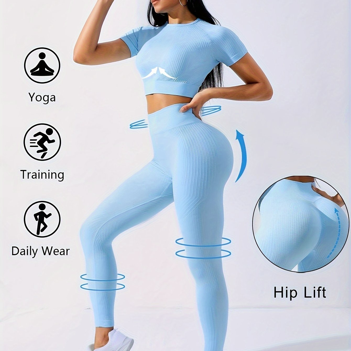 2pcs Sports Set, Short Sleeve Yoga Top & High Waist Running Workout Leggings - Breathable, Moisture-Wicking Fabric - For Women - Perfect for Yoga, Running, Gym & Fitness - Ideal Gift for Active Women