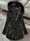 Women's Winter Fleece-Lined Hooded Coat - Mid-Length Loose Fit Parka with Fur-Lined Hood, Front Zipper & Pockets, Black Casual Outerwear, Big Fluffy Hooded Winter Coats, Furlined Warmth