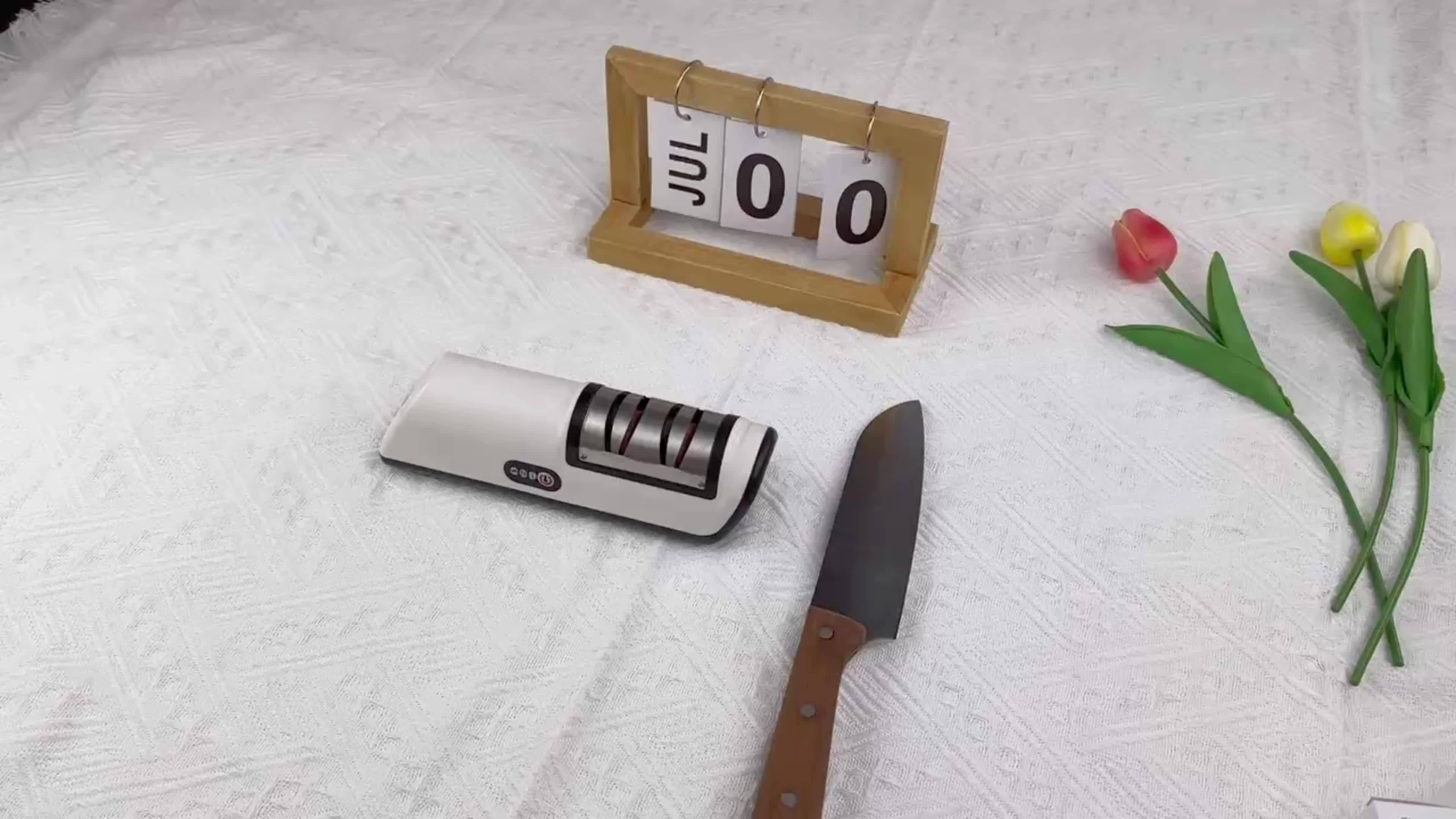 USB Rechargeable Electric Knife Sharpener - 2-Stage, Compact, Quick Sharpen & Polish | Lithium Battery, White & Black Design