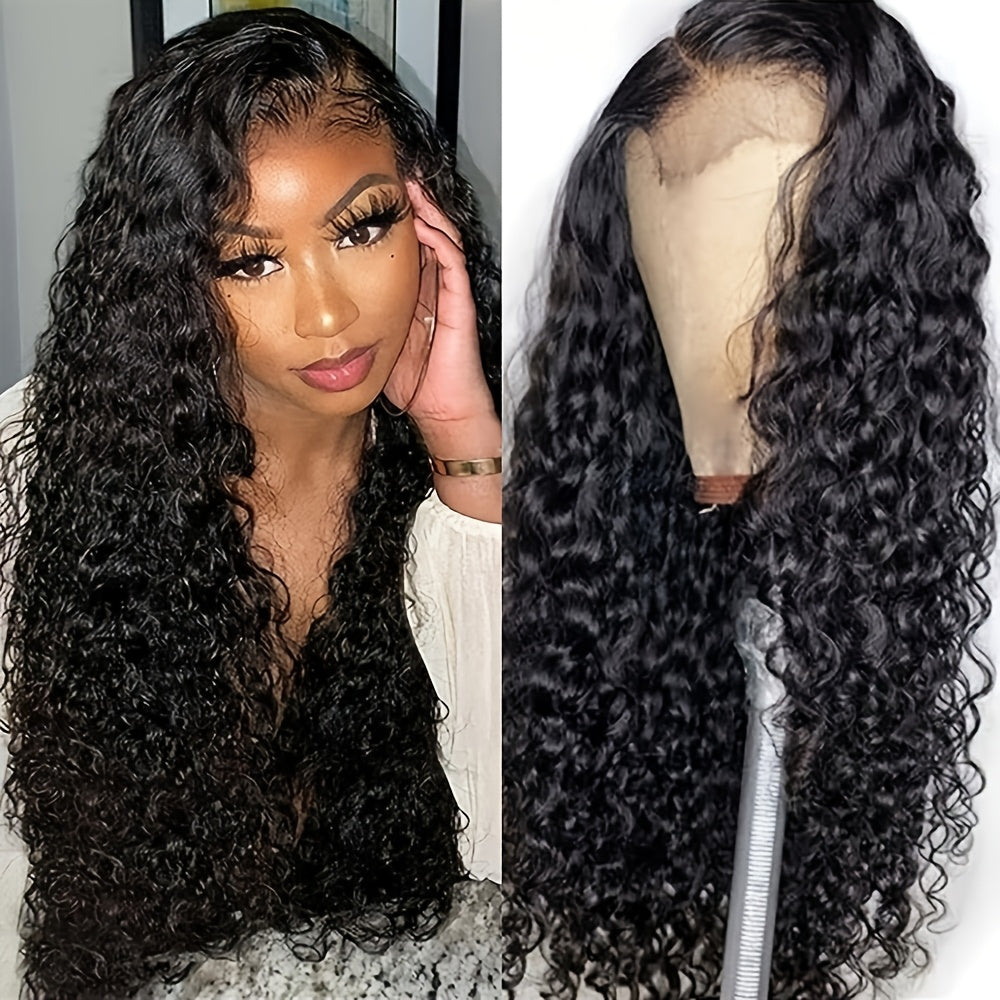 Glueless Long Loose Curly Lace Front Wig - Natural Black, Pre-Plucked 13x4 Free Part, Heat Resistant Synthetic Hair, 24" with Adjustable Straps & Combs for Women, Perfect for Daily Wear, Parties, Weddings & Special Occasions