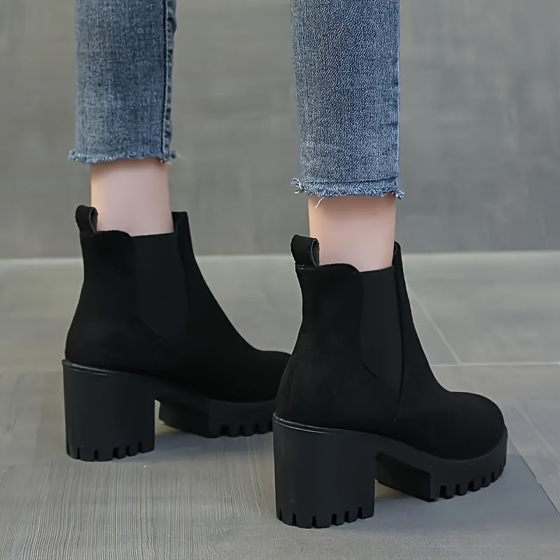 Women's Chunky Heel Short Boots - Fashion Stretch Fabric Sided Boots - Comfortable Ankle Boots - For Women - Suitable for Casual & Party Occasions - Perfect Gift for Fashionistas