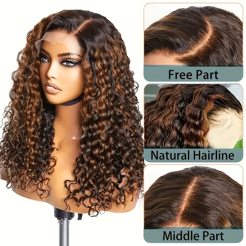 Highlight Lace Front Wig Human Hair 1B/30 Black And Brown Deep Wave Wigs Glueless Wigs Human Hair Pre Cut 13x4 HD Lace Frontal Wig Human Hair Pre Plucked with Baby Hair 200% Density human hair bundles Mother's Day Promotion