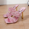 Elegant Pink Glitter High Heel Sandals for Women - Square Toe, Stiletto Heel with Rhinestone Embellishments, TPU Upper & PU Cover Straps, Rubber Sole - Perfect for Summer Parties & Weddings, Fashionable Occasions|Square Toe H