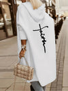 Faith Letter Print Hooded Knit Cardigan - Casual Open Front Long Sleeve Sweater Coat With Pocket - Women's Clothing - Soft & Cozy Knit Material - Perfect for Fall/Winter - Ideal Gift for Women