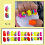 24pcs Vibrant Neon Love Heart Press-On Nails - Short Square, Glossy Finish with Jelly Glue, Nail File & Stick Included - Perfect for Valentine's Day