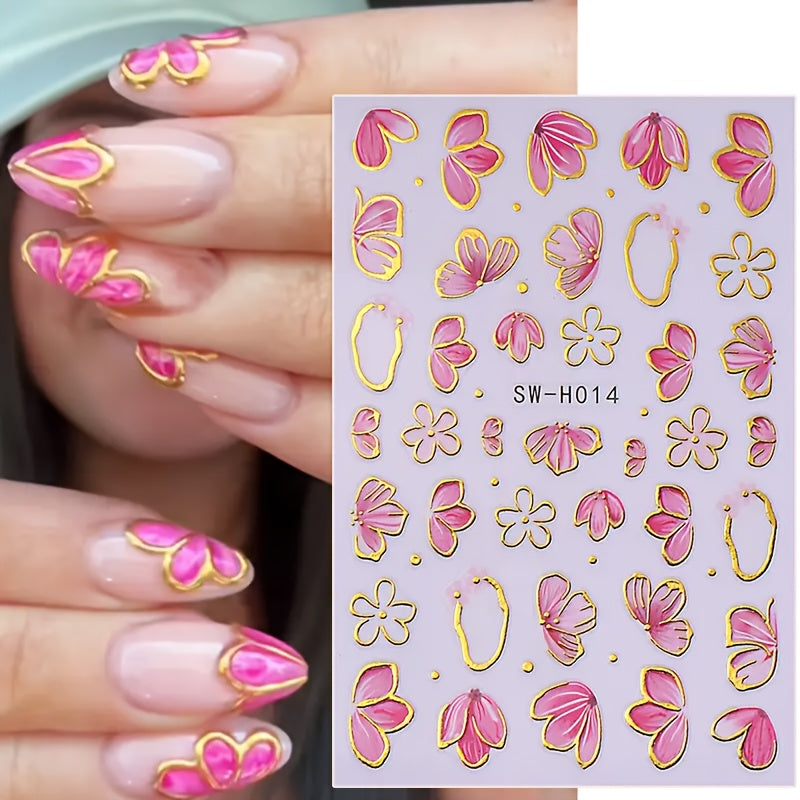 New Hot Stamping Flower Nail Stickers in INS Style Cross-border Y2K Golden Bow Small White Flowers Spring and Summer Nail Decals
