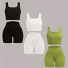 Women's 3-Pack Summer Outfit Set – Square Neck Crop Tank Top & High Waist Cropped Leggings, Casual Versatile Shorts Set