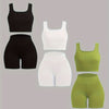 Women's 3-Pack Summer Outfit Set – Square Neck Crop Tank Top & High Waist Cropped Leggings, Casual Versatile Shorts Set