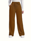 Women's Brown Drawstring Joggers - Casual & Comfy Polyester Sweatpants with Pockets, Mid-Rise, All-Season Wear