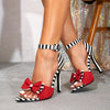 Chic Red Bowknot Peep-Toe Stiletto Sandals for Women - Fashionable French Style, Ankle Strap High Heels with Rubber Sole