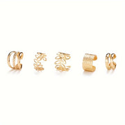 Set Of 5 Delicate And Versatile Hollowed-out Leaf Ear Cuffs