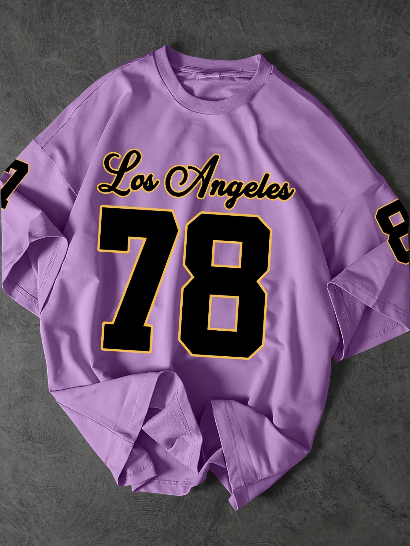 Men's Los Angeles 78 Graphic Tee - Casual Loose Fit, Black Polyester Short Sleeve T-Shirt with Bold Number Print, Machine Washable