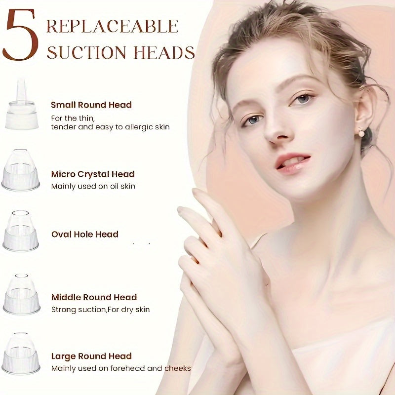 1pc Rechargeable Blackhead Vacuum with 5 Probes - Portable Deep Cleansing Facial Care Device for Gentle & Safe Pore Cleanser, USB Charging, Ergonomic Design, Skin Cleansing Vacuum | Sleek Blackhead | Multiuse Probes
