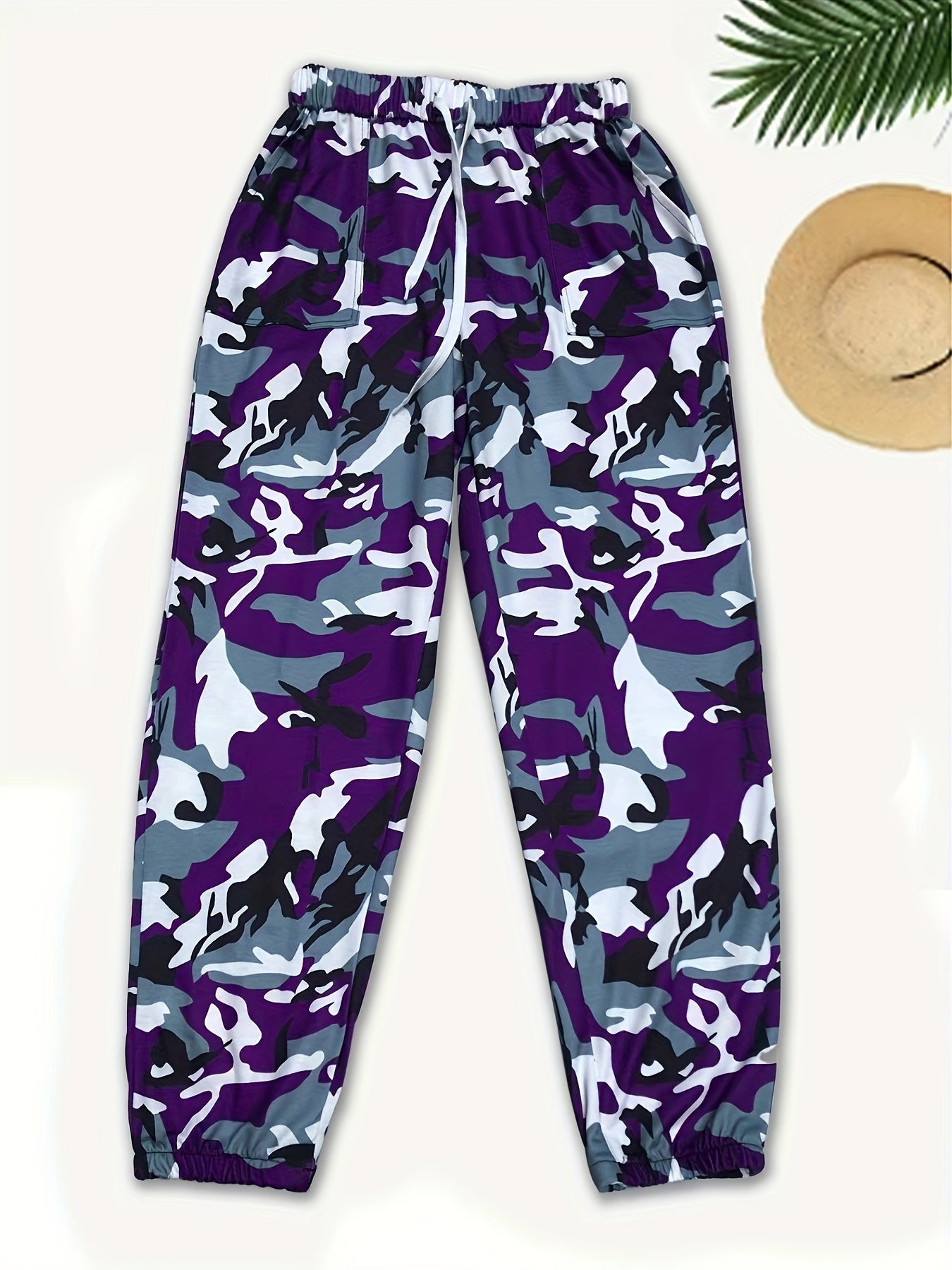 Women'S High-Waisted Camo Joggers - Stylish & Comfortable Elastic Waistband Sweatpants with Pockets, Perfect for Spring/Summer/Fall Casual Wear, Relaxed Fit Joggers | Highwaisted Pants | Drawstring Closure