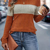 Cozy Ribbed Crew Neck Sweater - Soft, Long Sleeve, Casual, Colorblock Design, Women's Fashion Clothing for Everyday Wear