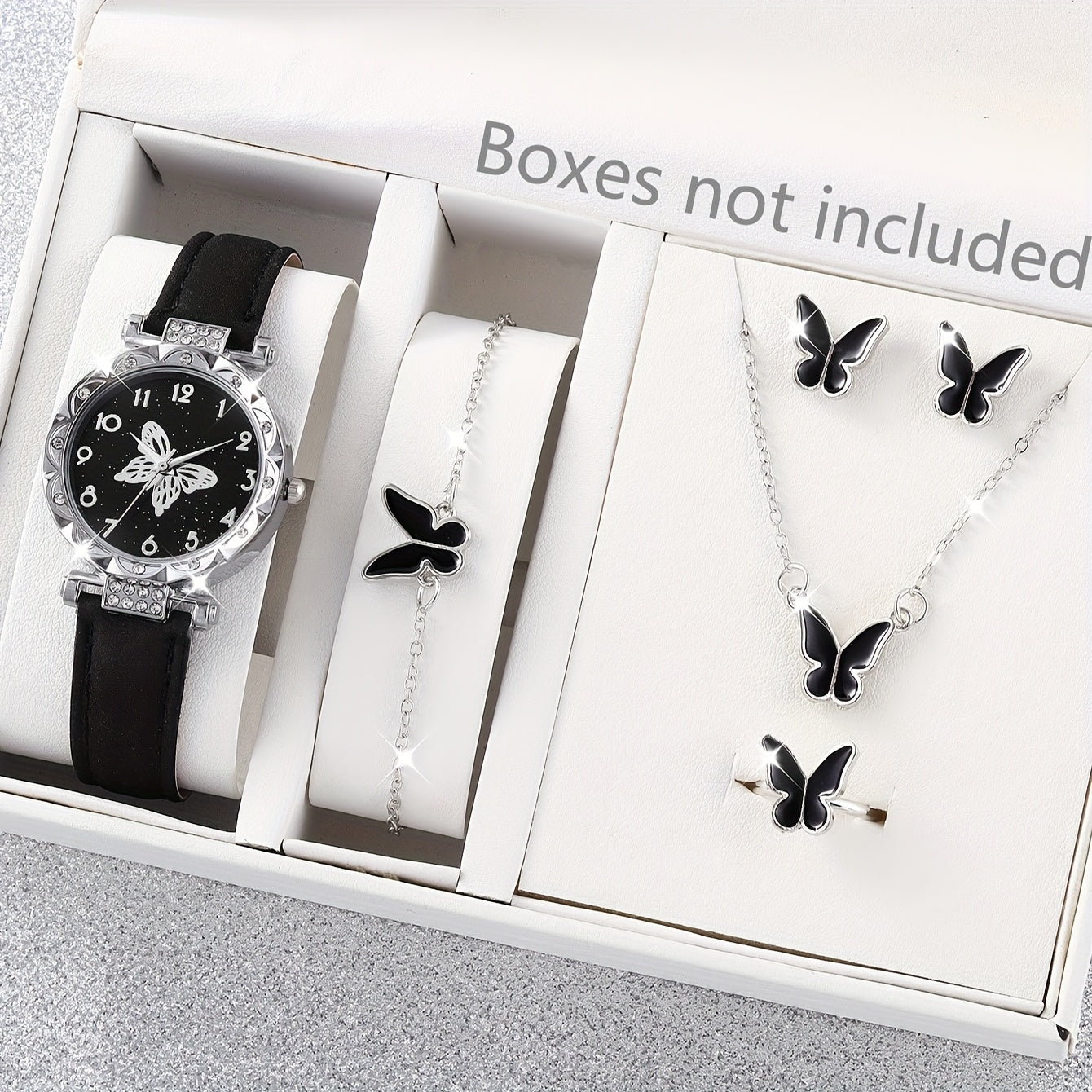 6pcs Lovely Pink Butterfly Shell Quartz Watch, Bracelet, Necklace & Earrings Set - Pointer Display, Electronic Quartz Movement, Non-Rechargeable Battery – Ideal Gift for Valentine’s Day, Easter & Eid al-Fitr – Best Pres