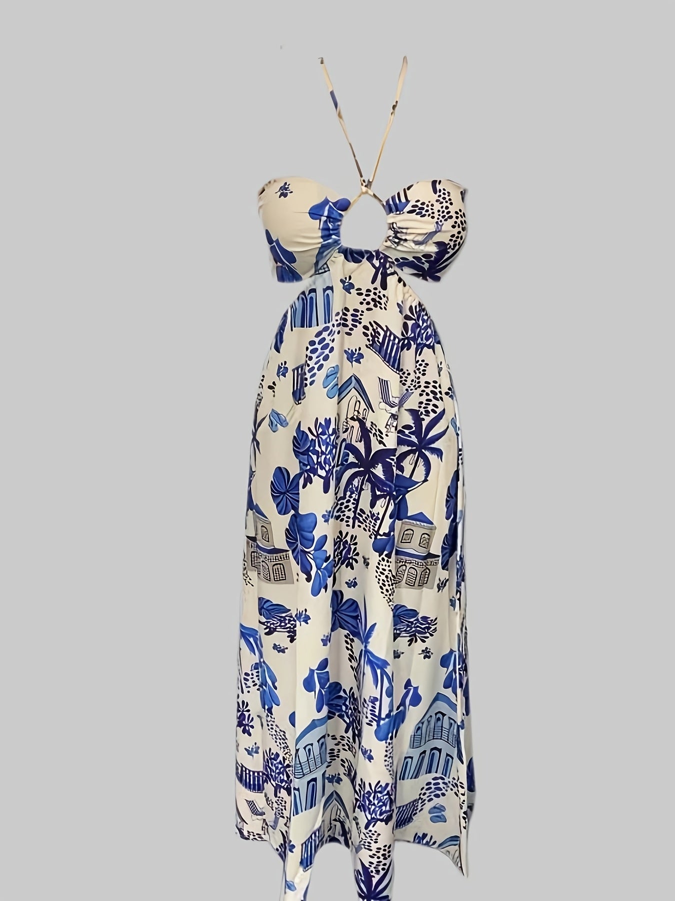 Chic Off-Shoulder Tropical Print Maxi Dress - Casual & Vibrant, Easy-Care Polyester, Non-Sheer Summer Style with Floral & Palm Design for Women