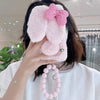 Pink Plush Velvet Bow Rabbit Plush Phone Case with Chain for iPhone 16 Pro Max and Samsung S23 S24 S25