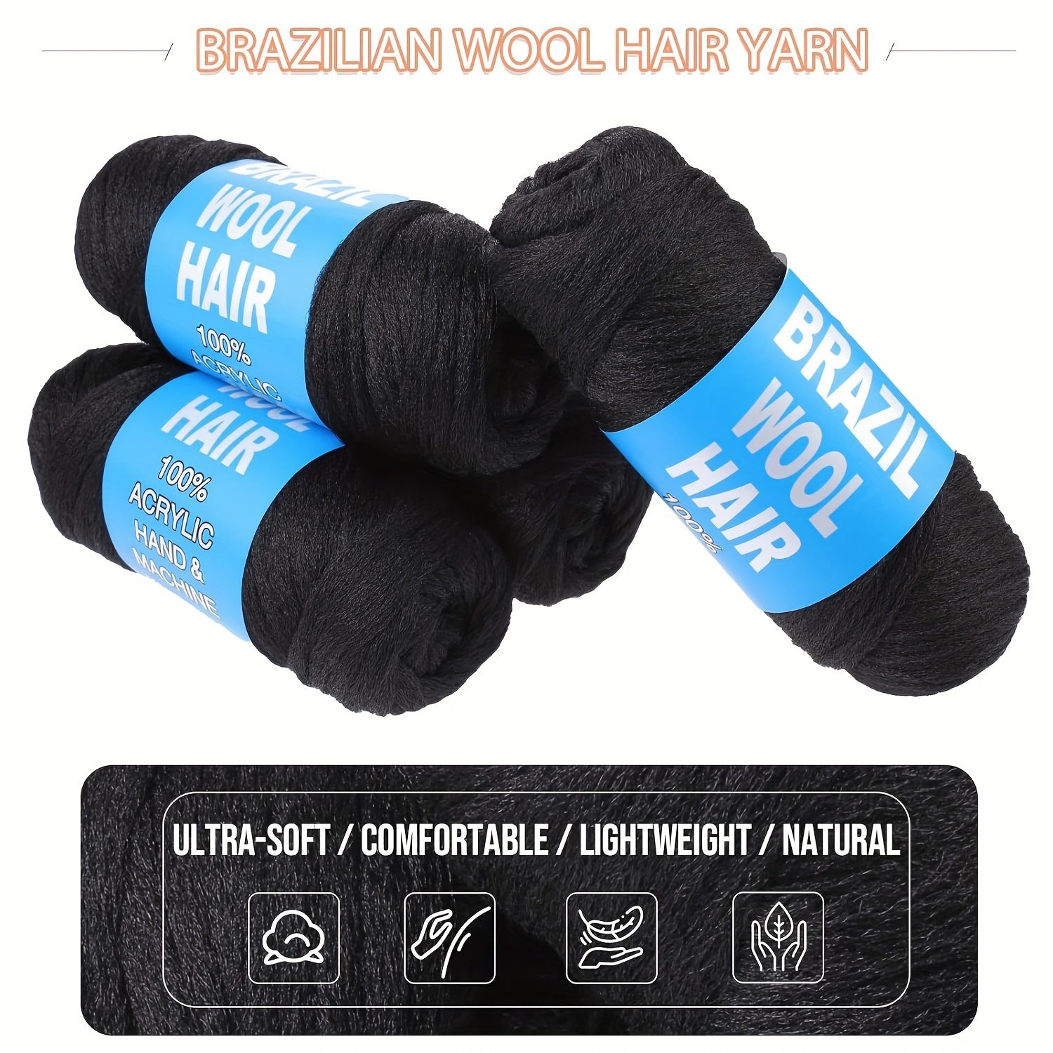 8 Pcs Black Brazilian Wool Hair For Braiding Hair Acrylic Yarn Crochet Box Braids Senegalese Twist Jumbo Braids Faux Locs Crochet Hair For Women Synthetic Braiding Hair Extensions Halloween Christmas