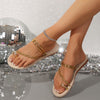 Chic Golden Metallic Chain Women’s Slide Sandals - Summer Fashion Flat Slippers with Open Toe Design, Comfortable & Breathable Casual Shoes, Rubber Sole & EVA Insole, Perfect for Parties & Casual Attire