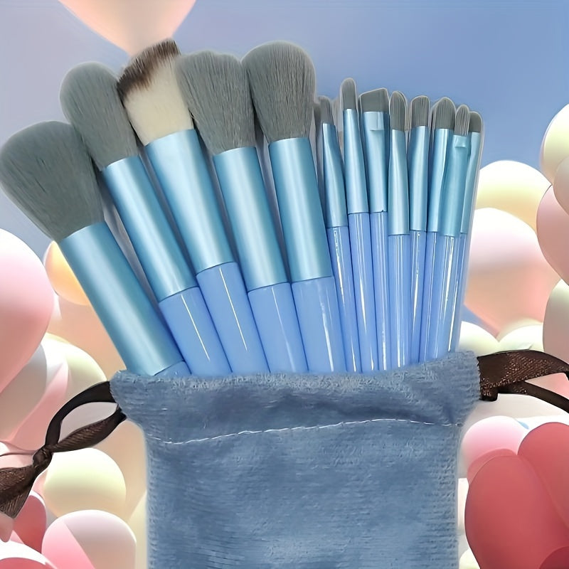 13 Professional Makeup Brushes Foundation Powder Concealer Eye Shadow Smudge Blush Highlight Natural Synthetic Brush Travel Portable Set+flannel Bag