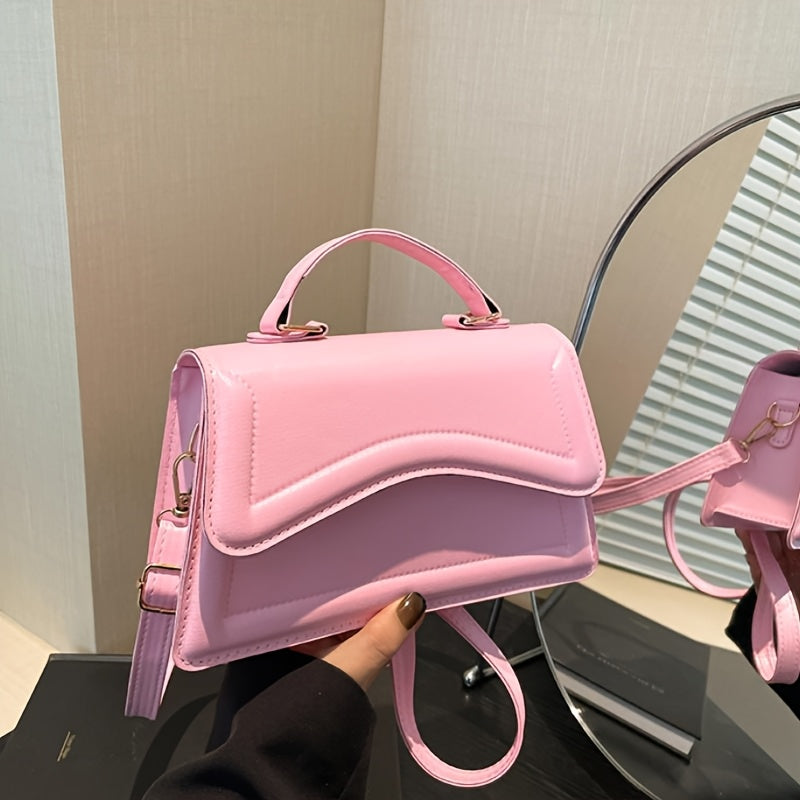 Stylish Mini Shoulder Bag, Women's Crossbody Bag, Solid Flap Square Tote