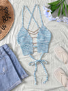 Sexy Gradient Knit Cami Top with Golden Chain Detail - V-Neck, Sleeveless, Stretch Fabric, Light Blue to White Ombre Design for Women - Perfect for Spring/Summer/Fall
