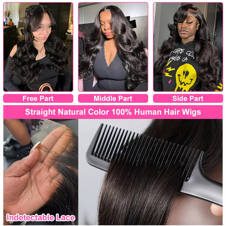 Long Straight Brazilian Virgin 100% Real Human Hair HD 4x4 Lace Closure Wigs Black For Women Pre Plucked Glueless Straight Lace Front Wigs Human Hair Bleached Knots With Baby Hair