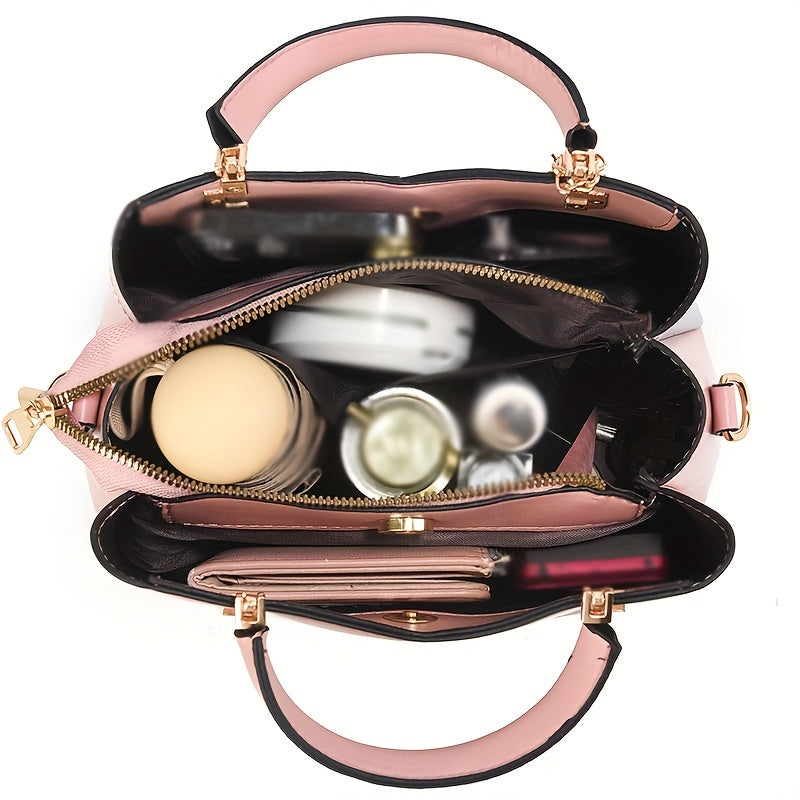 Elegant 2pcs Women's Handbag Set with Heart Tassel - Chic Colorblock Crossbody & Clutch Purse, Adjustable Strap, Magnetic Closure - Perfect Valentine's Gift