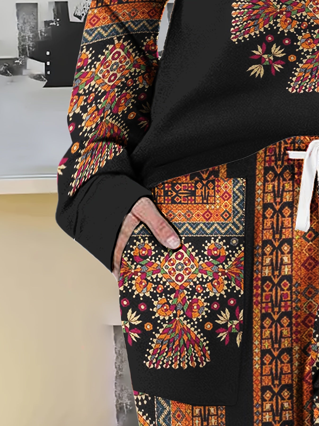 2pcs Set Women's V-neck Micro-elastic Digital Positioning Print Long Sleeve Long Pants Suit