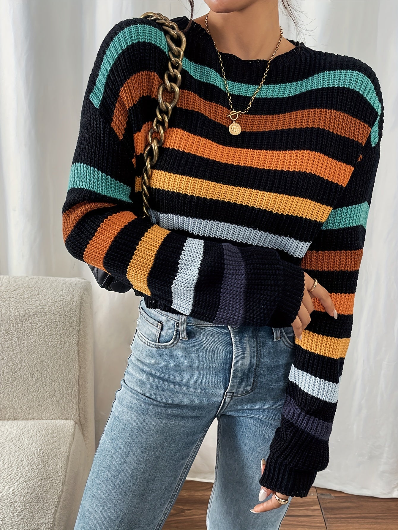 Stylish Direction+Women's Striped Sweater Hoodie