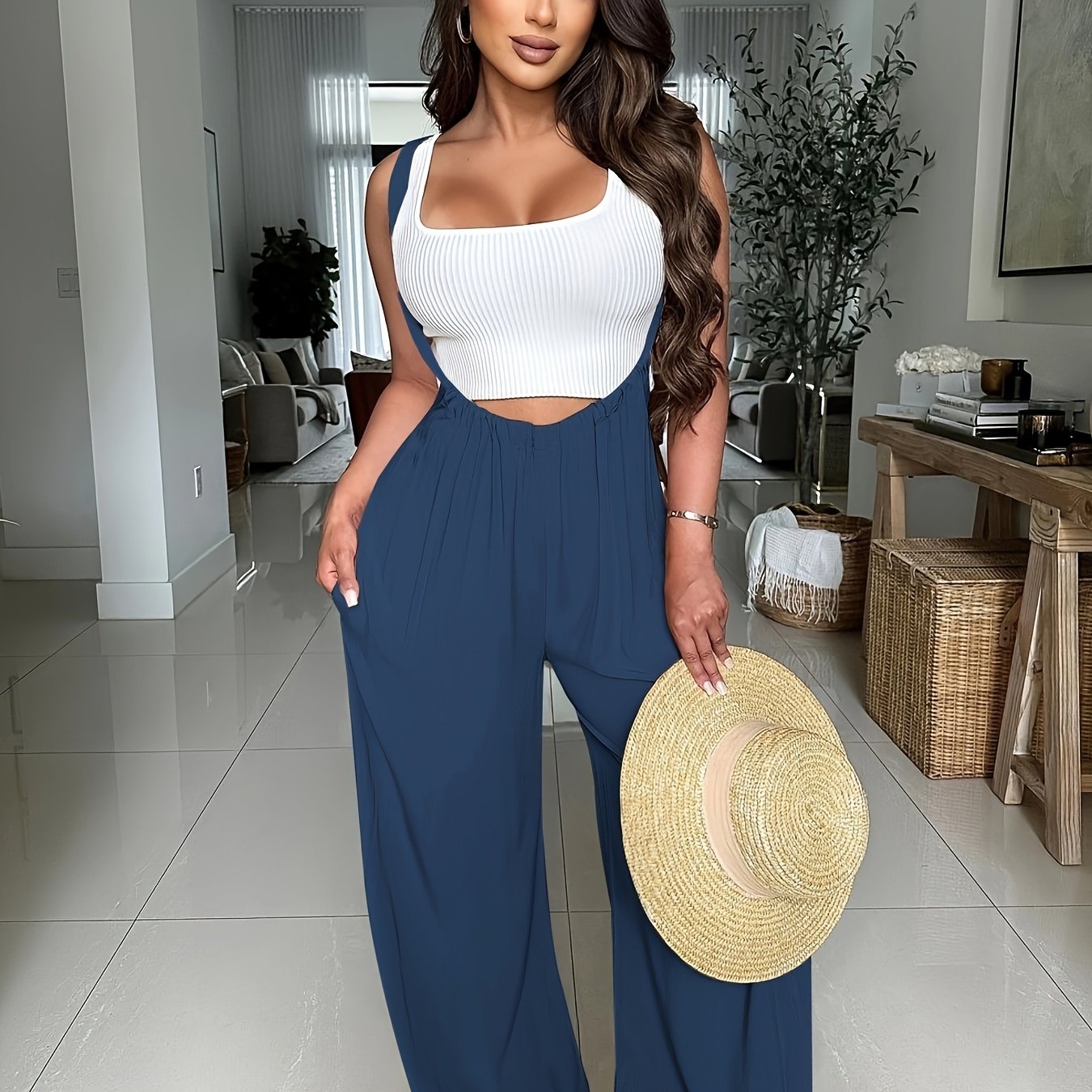 Women's Casual Wide Leg Palazzo Pants - Adjustable Drawstring Waist, Super-Long Length, Loose Fit with Pockets, Machine Washable Lounge & Casual Trousers for All Seasons, Comfortable Clothing | Decorative Drawstring | Soft Te
