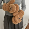 Teddy Dog Plush Mittens, Cute Animal Pattern Polyester Gloves, Inelastic, Decorative & Windproof, with Hand Wash/Dry Clean, for Casual Weekend Wear, Warmth & Style, Unique Valentine'S Gift