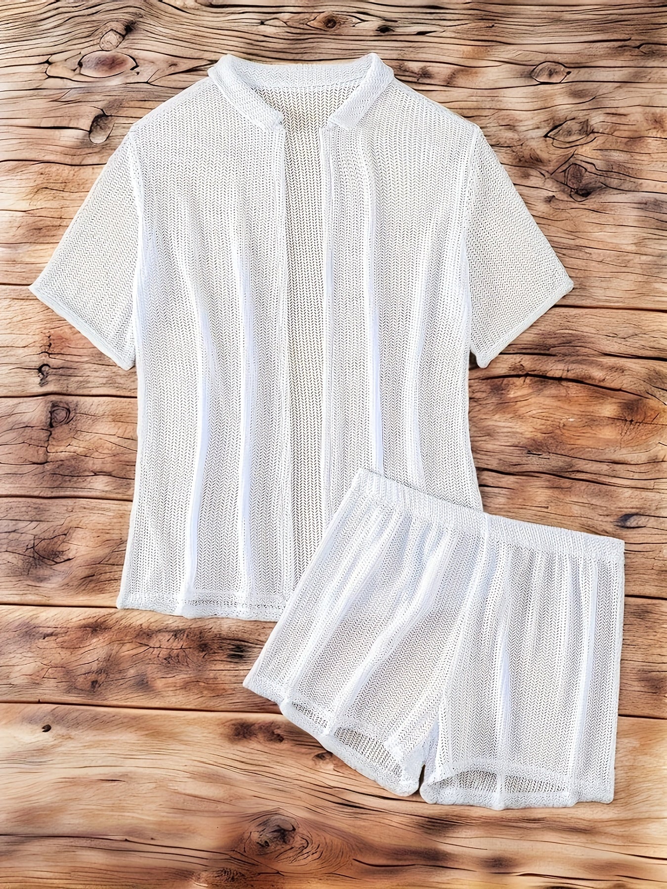 Women's Chic Solid Color Two-Piece Swimsuit Set with Sheer Cover-Up Shirt and High-Waisted Shorts - Stretchy Polyester Blend, Machine Washable, High Waisted Swimsuit