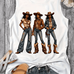 Western Style Denim Printed 160G Women'S Casual Round Neck Vest, Spring And Summer Women'S Vest, Simple Design, Machine Washable, Surprise Gift for Valentine'S Day, New Year And Other Holiday Atmospheres