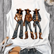 Western Style Denim Printed 160G Women'S Casual Round Neck Vest, Spring And Summer Women'S Vest, Simple Design, Machine Washable, Surprise Gift for Valentine'S Day, New Year And Other Holiday Atmospheres