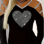 Women Autumn V-Neck Sexy Cold Shoulder Long Sleeve Tops T-Shirt Ladies Pullover Casual Blouse