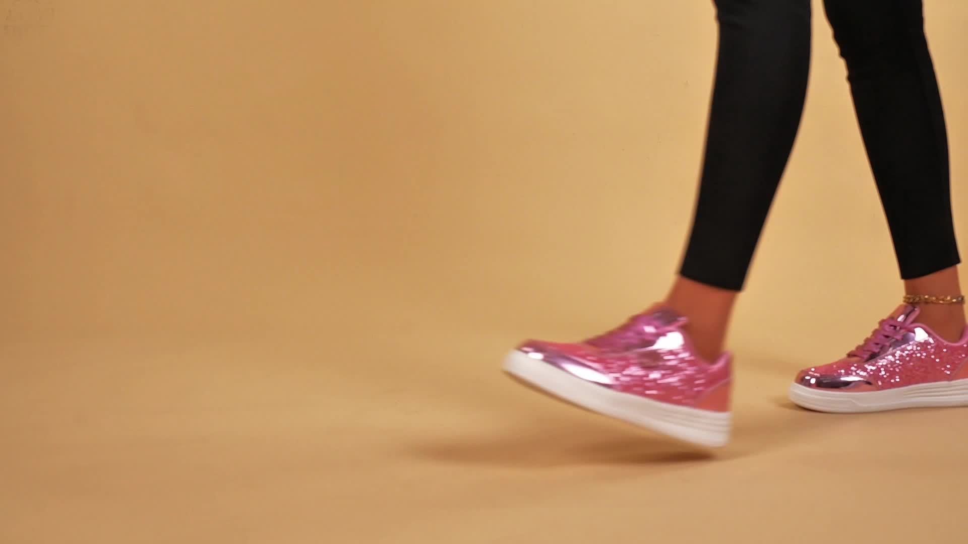 Women'S Glittery Sequin Sneakers - Golden & White Low-Top Lace-Up Casual Skate Shoes with MD Sole, Fabric Insole, and Synthetic Upper for All Season