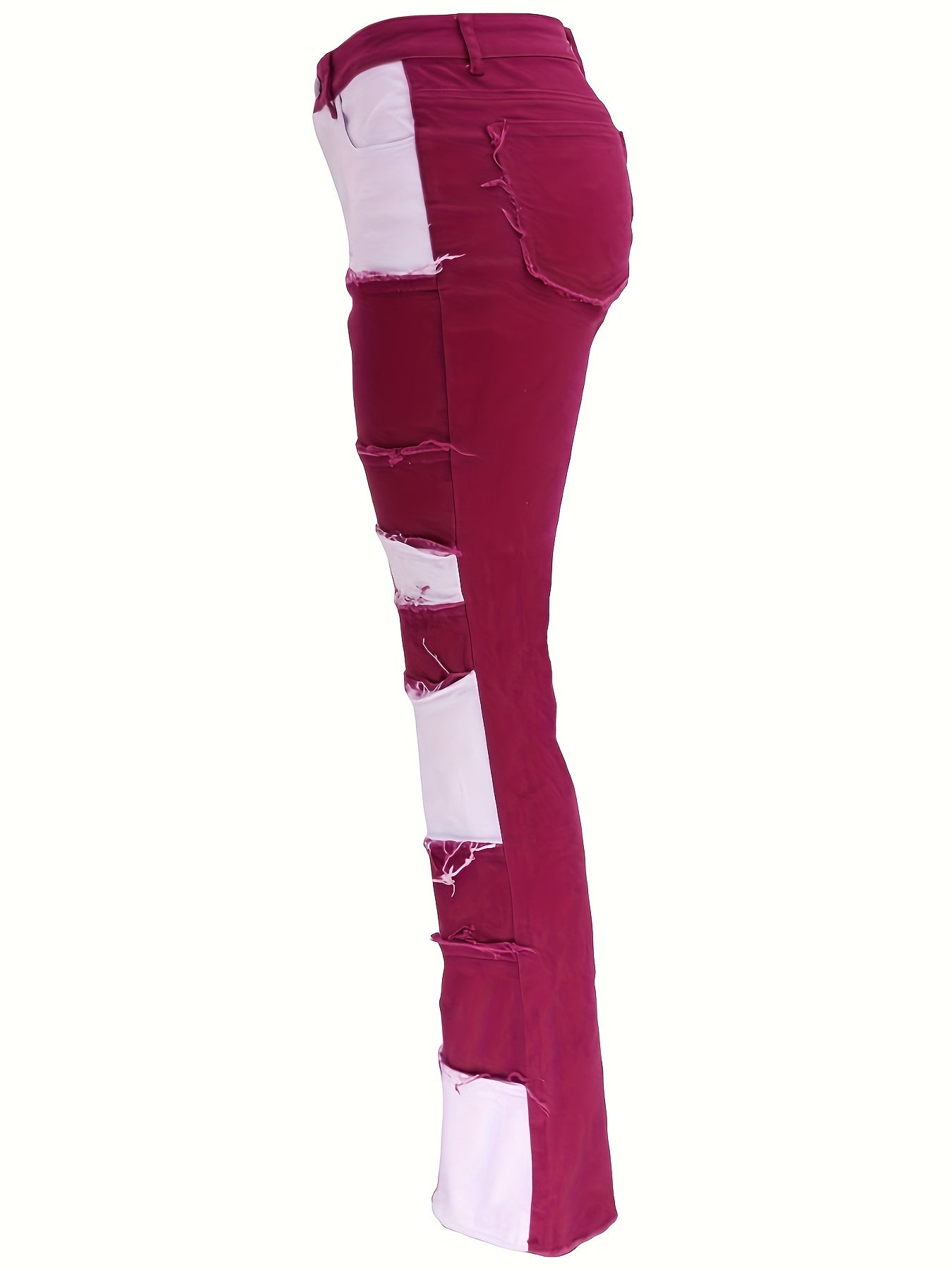 European And American New Fashion Contrasting Patchwork High-waisted Tight Hip Flared Women'S Denim Trousers