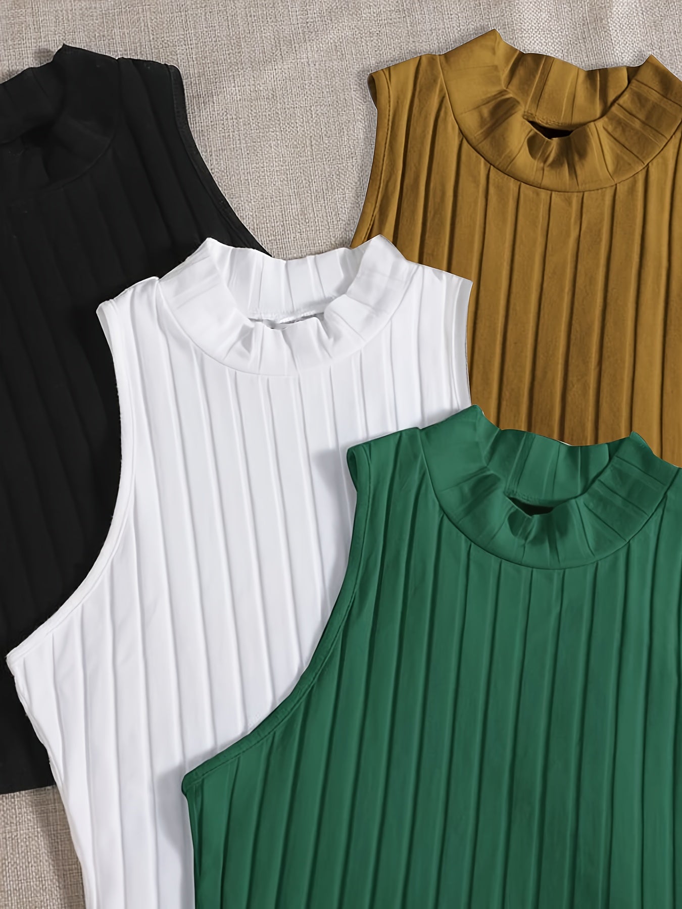 Women's 4-Piece Solid Color Sleeveless Crop Tank Top Set – Crew Neck Knit Tops for Spring & Summer Layering