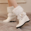 Women's Autumn and Winter Fashion Elegant Sweet College Princess Bow Artificial Ball Tassel One-Shoulder Boots, Mary Jane Solid Color Fluffy Faux Fur Wedge Heels, Multifunctional Outdoor Casual Comfortable Warm High Heel Shoe