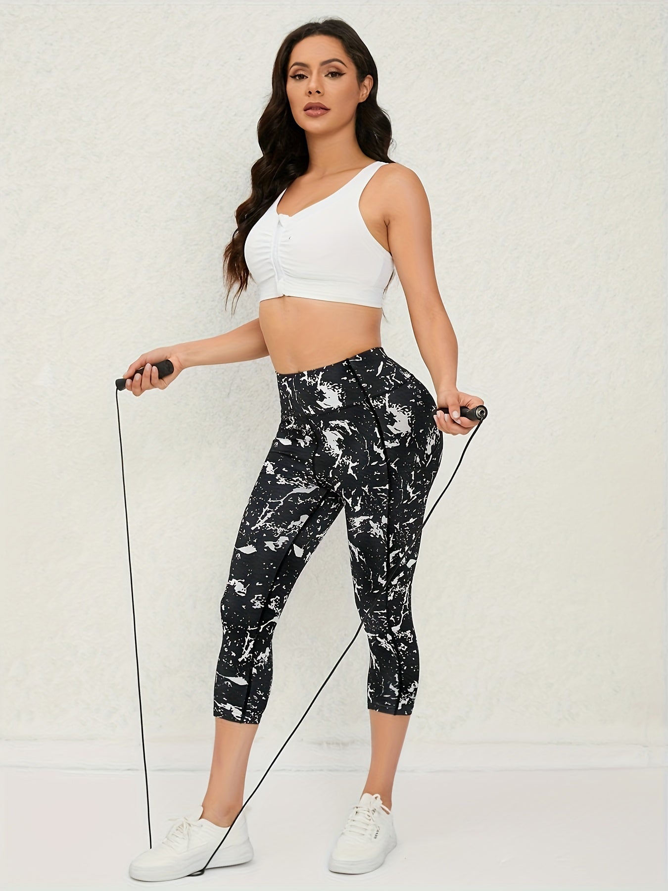 3pcs High Waist Yoga Capris Pants For Women, Tummy Control Workout Capri Leggings With Pockets, Fitness Running Capri Pants