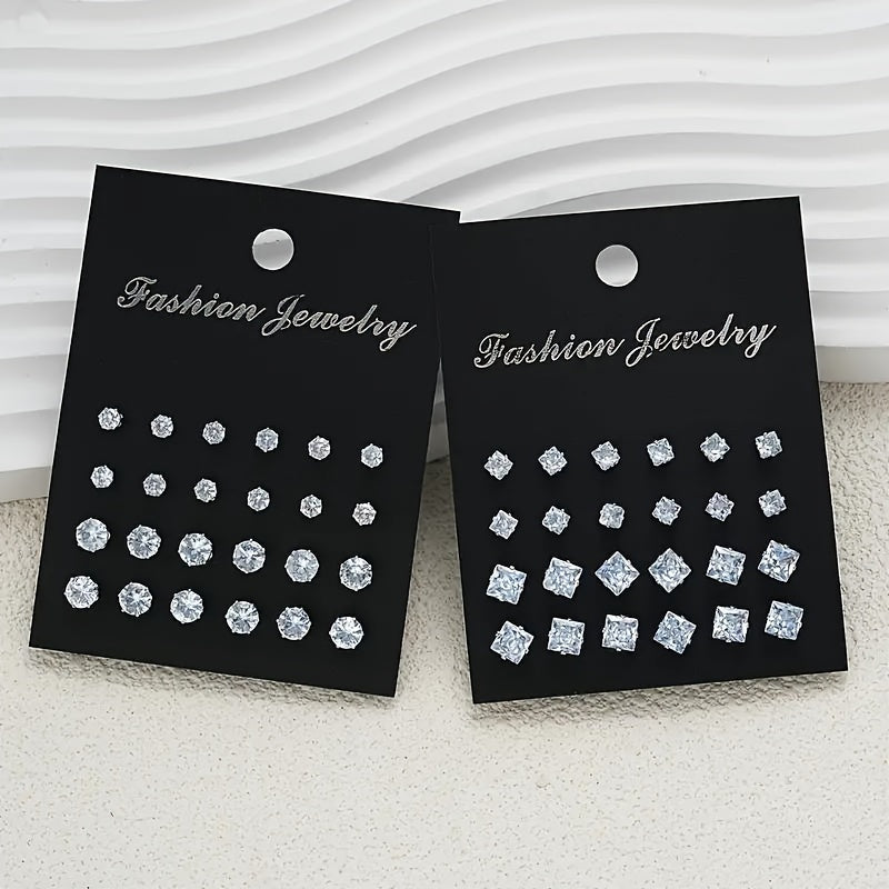 Set Of 48pcs Of Stylish And Classic Earrings With Simple Style, Embedded With Rhinestones, Suitable For Daily Wear, Parties, And Gifts.