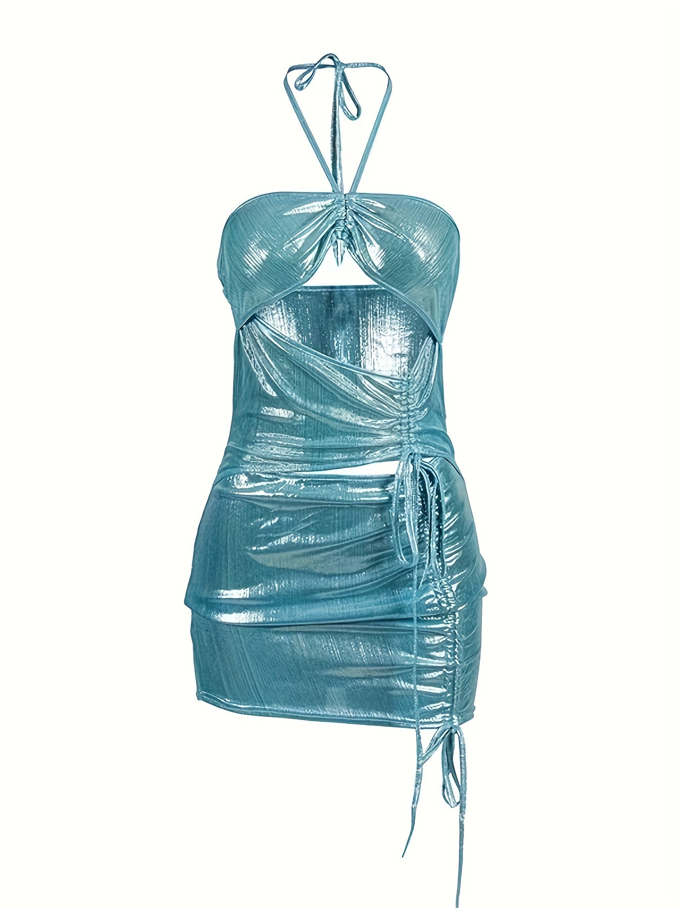 1 set, Women's sexy tight fitting dress, nightclub short hip hugging skirt, party sexy short skirt, soft and comfortable fabric, shiny fabric, sexy patent leather, suspender, hollow out, hip hugging skirt, paired with thong,