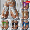 A Pair Of Ladies' Round-toe Floral Casual Flat Slippers