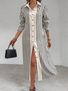 Elegant Striped Long Sleeve Shirt Dress with Lapel Collar and Button Details - Chic Spring/Autumn Women'S Shirting, Long Sleeve Dress