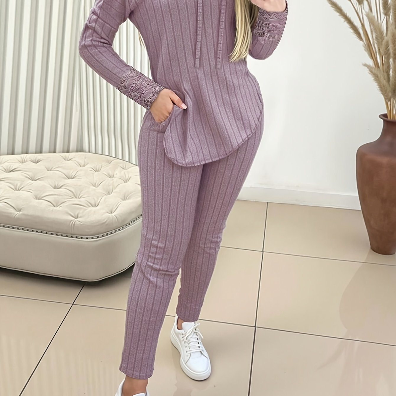 Elegant Directional Women'S Casual Hoodie And Pants Set