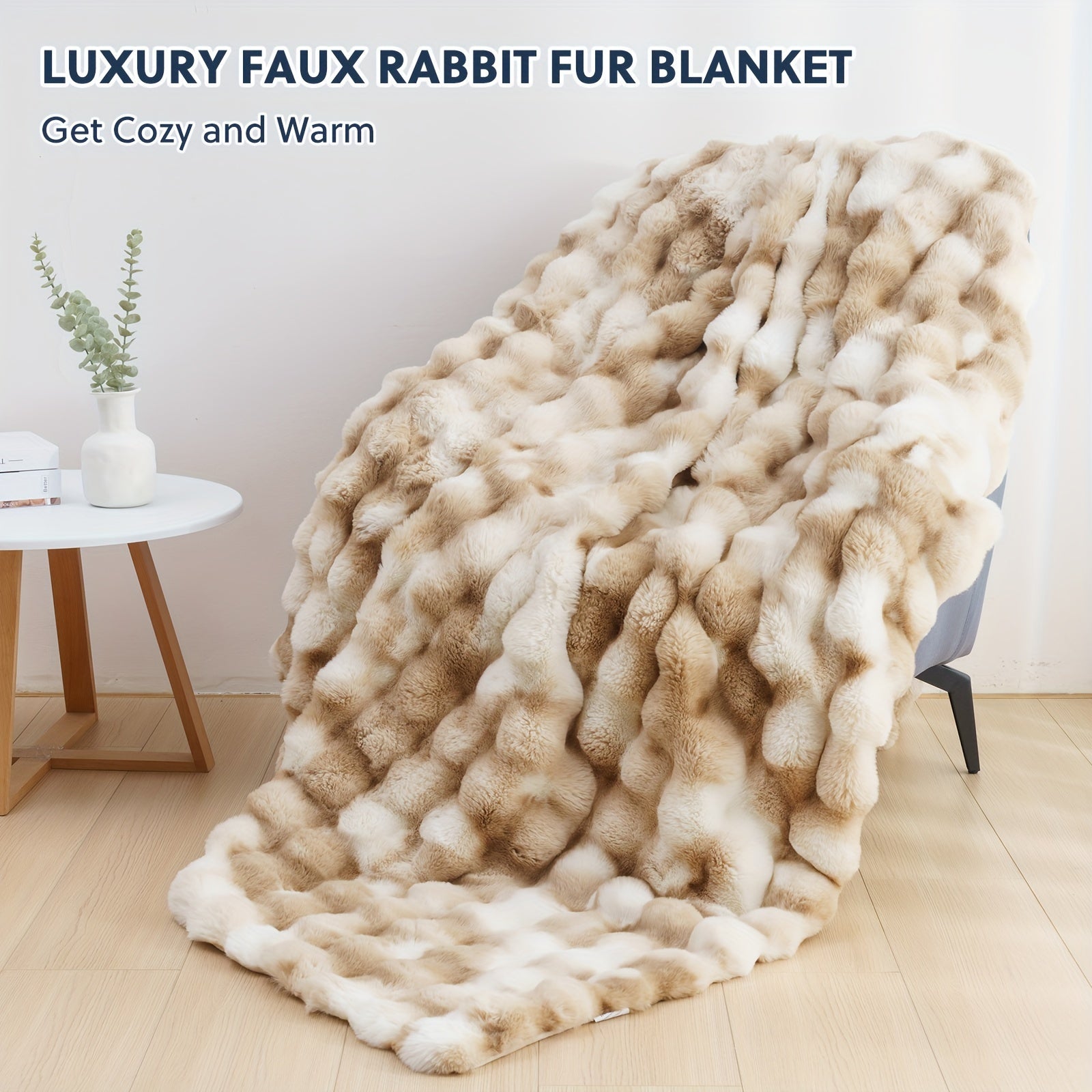 1PC Faux Rabbit Fur Queen Blanket For Bed, Thick & Warm Bed Blankets For Winter, Soft Cozy Fluffy Decorative Blankets For Living Room, Bedroom, Heavy Furry Luxury Blanket Gifts