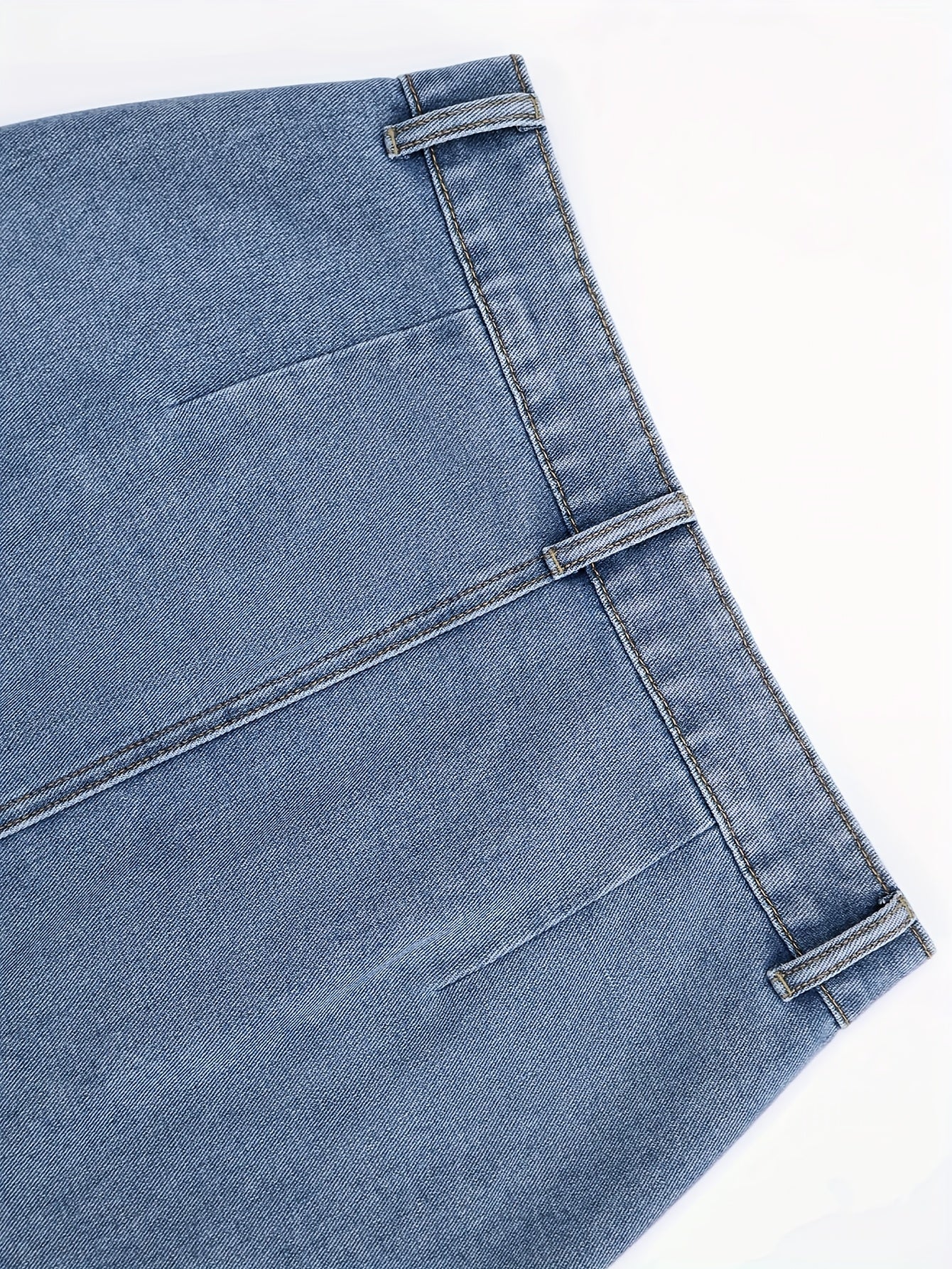 1pc NVFelix Women'S Casual Denim Midi Skirt, Front Button Detail, Solid Color, Non-Stretch, Straight Cut, Woven Fabric, for Spring/Summer/Autumn