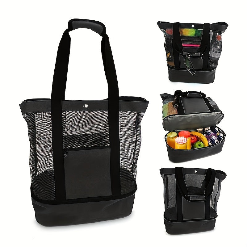 Minimalist Double Layer Beach Bag with Pouches and Storage, Lightweight Versatile Travel Bag, All-Match Outdoor Bag with Insulated Layer